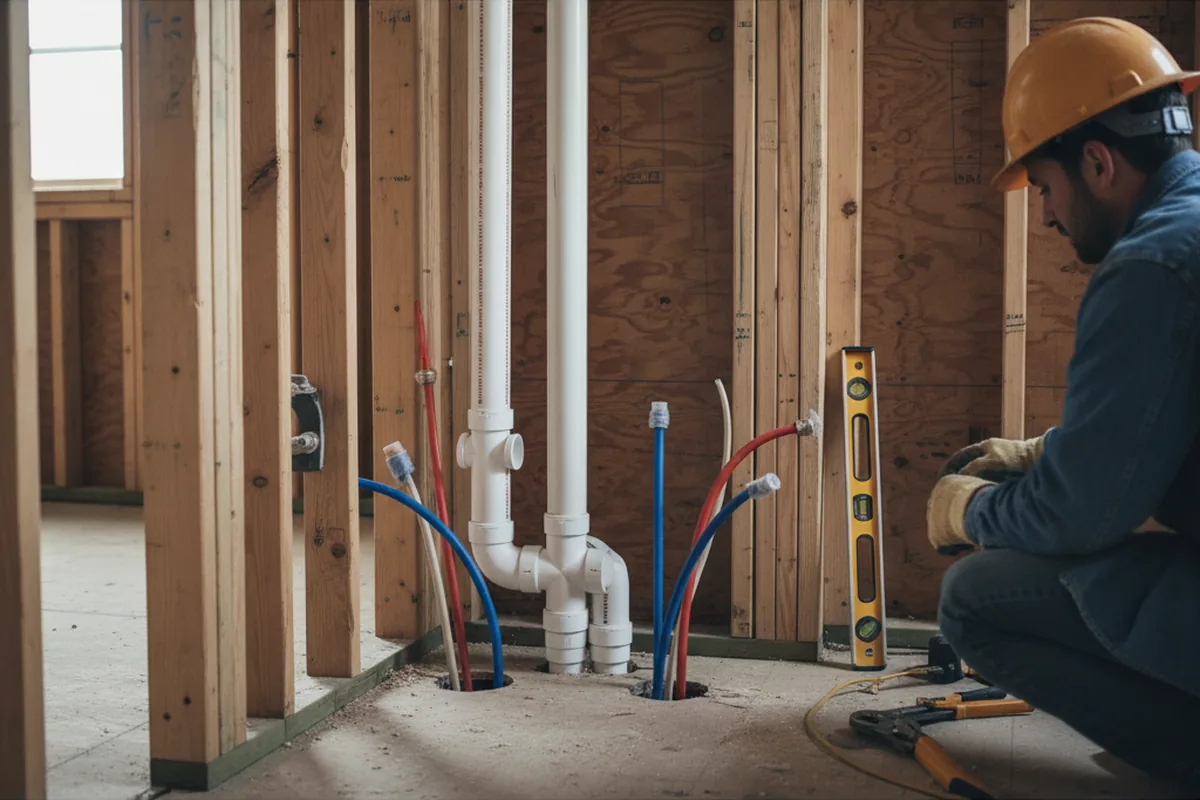Drain and supply rough-in during Sump Pump Repair in Western Springs